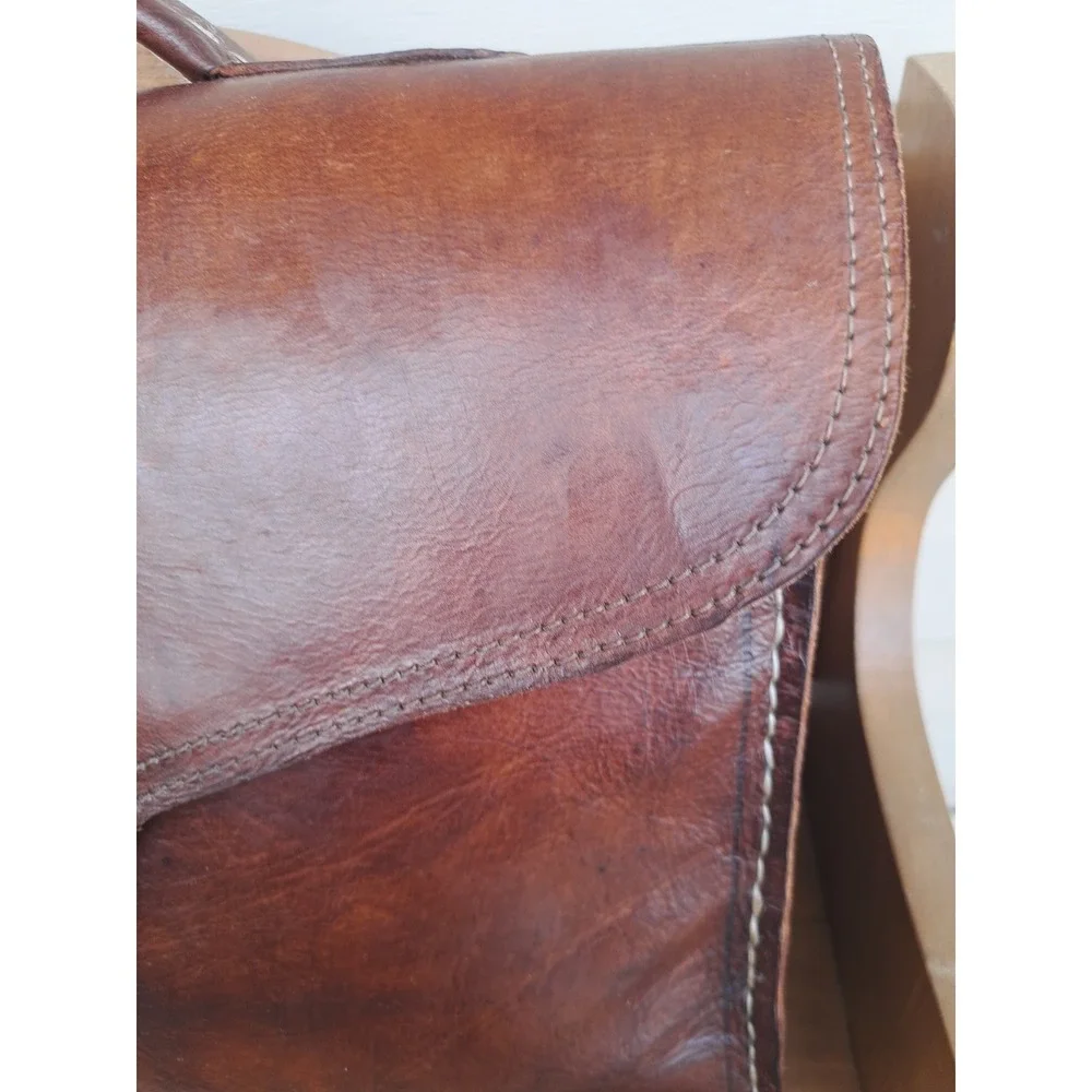 Handcrafted Genuine Leather Briefcase Large Dark Brown Satchel Bag Vintage